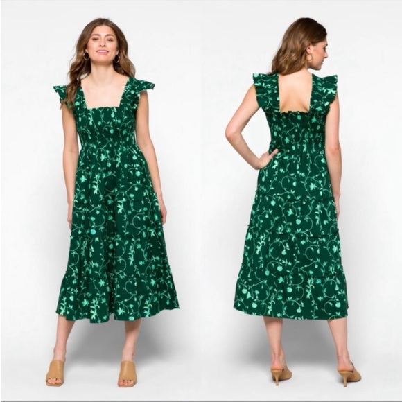 Hill House Dresses & Skirts - Hill House Home Floral Green Botanical Ellie Nap Dress Cotton Poplin New Size XS